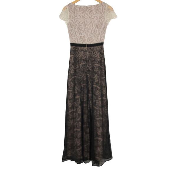 Nha Khanh Isabella Dress Lace Short Sleeve Maxi Gown Colorblock Black White 0 - Picture 3 of 10
